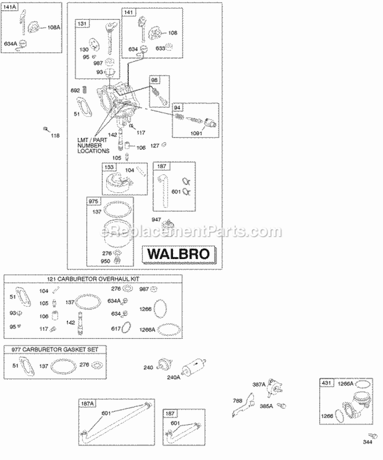 Carburetor Fuel Supply Kit - Carburetor Overhaul Diagram and Parts List for 31B775-0122-E1  Briggs and Stratton Engine